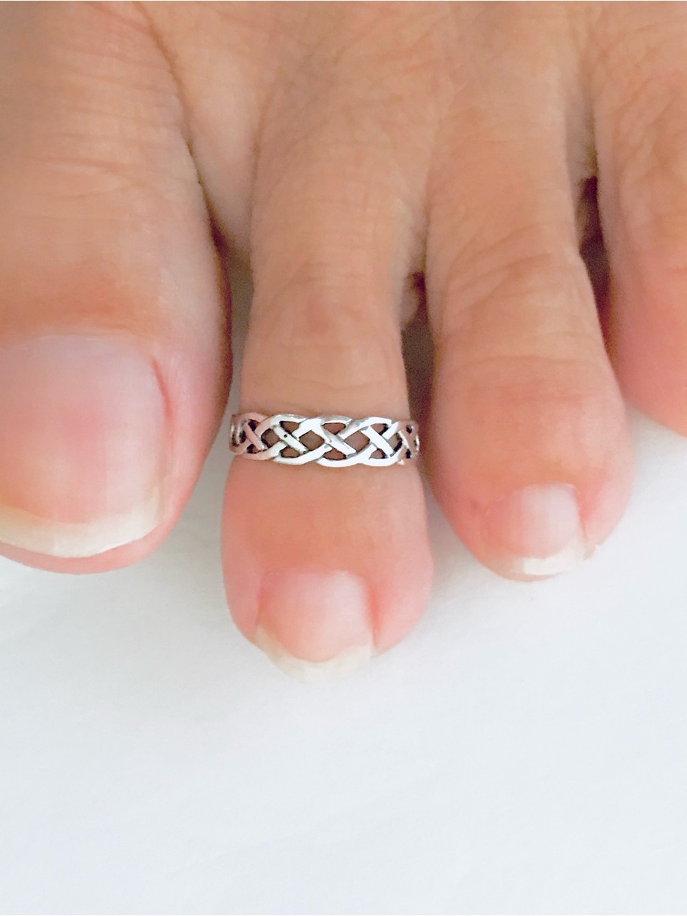 Sterling Silver Thin Celtic Band Toe Ring, Dainty Weave Silver Rings, Love Knots